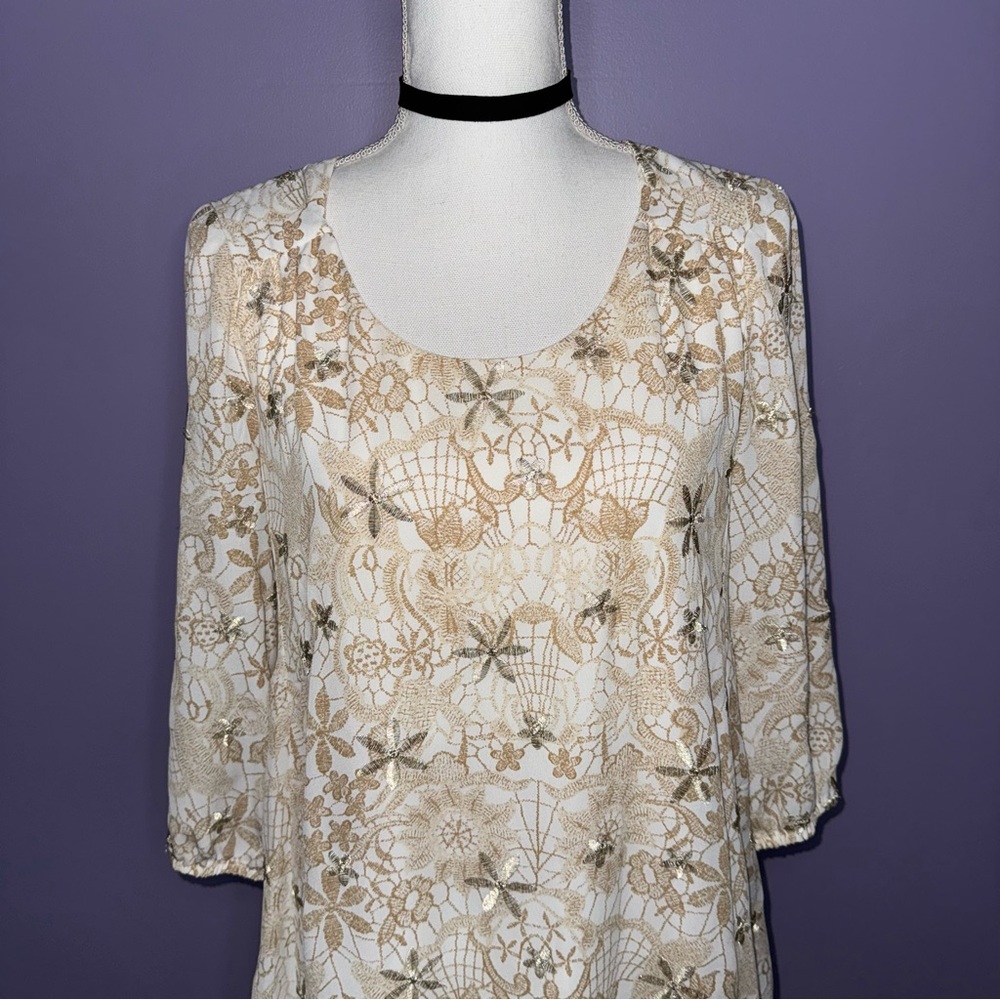 ECI White and Gold Floral Dress